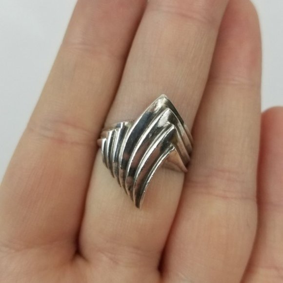 Vintage Modernist Fancy Sterling SILVER Dome Ring - Picture 2 of 8